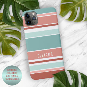 Aquamarin Blau Korallenrot Peach Orange Weiße Stre iPhone 12 Hülle