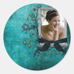 Aquamarin blau mit Blume-Bildvorlage Runder Aufkleber