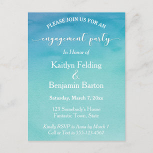 Aquamarin & blau Ombre Watercolor Engagement Party Einladungspostkarte