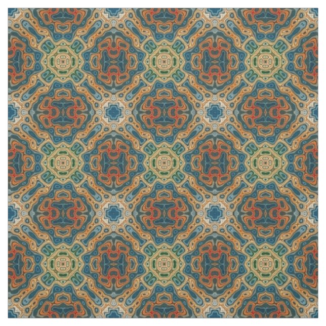 Aquamarin Blau Orange Gelb Grün Angesagter Orienta Stoff (Muster)