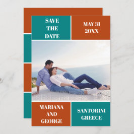 Aquamarin Blau, Rostfarbenblock Hochzeit Speichern Save The Date