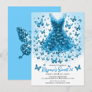 Aquamarin Blau Schmetterling Kleid März Geburtsste Einladung