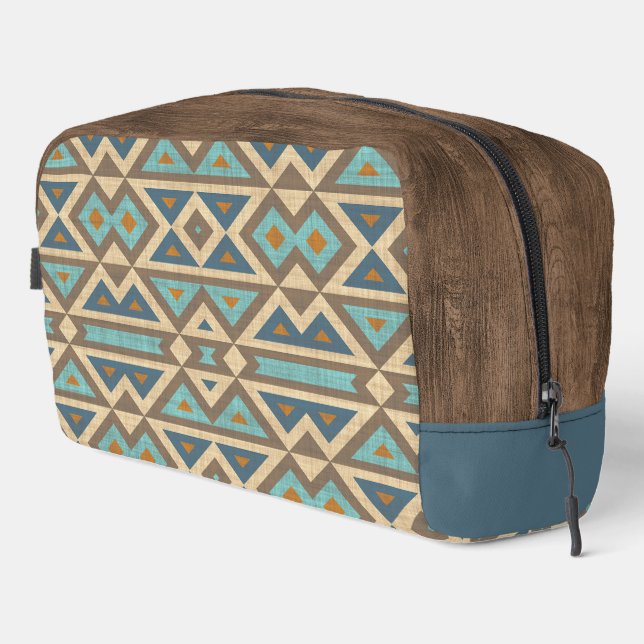 Aquamarin Blau Türkis Orange Brown Tribal Art Waschbeutel (Rechte Ecke)