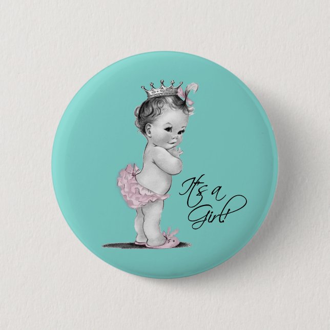 Aquamarin Blau und Rosa Prinzessin Die Girl-Taste Button (Vorderseite)