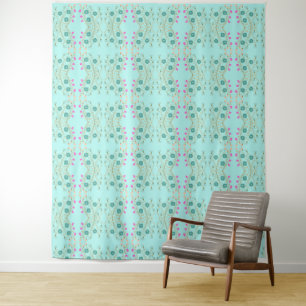 Aquamarin Blau und Rosa Wandteppich