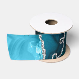 Aquamarin Blau und Silber Imitate Glitzer Agate Satinband