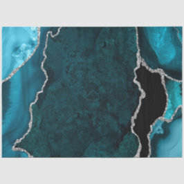 Aquamarin Blau und Silber Imitate Glitzer Agate Seidenpapier