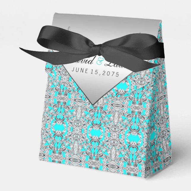 Aquamarin Blau- und Silberhochzeit Geschenkschachtel (Vorderseite)