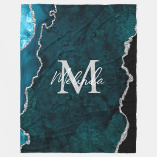 Aquamarin Blau und Silbermarmor Agate Fleecedecke