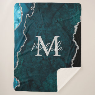 Aquamarin Blau und Silbermarmor Agate Sherpadecke