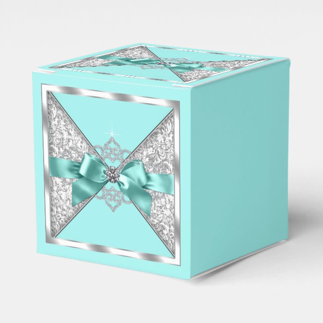 Aquamarin Blau und Silbersüß 16 Geschenkschachtel (Vorderseite)