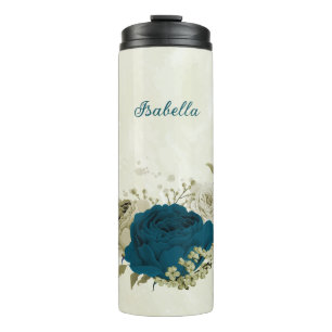 aquamarin-blaubeige Blumenhochzeit Thermosbecher