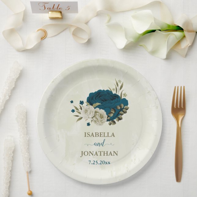 aquamarin-blaubeige Blütenhochzeit Pappteller (Hochzeit)