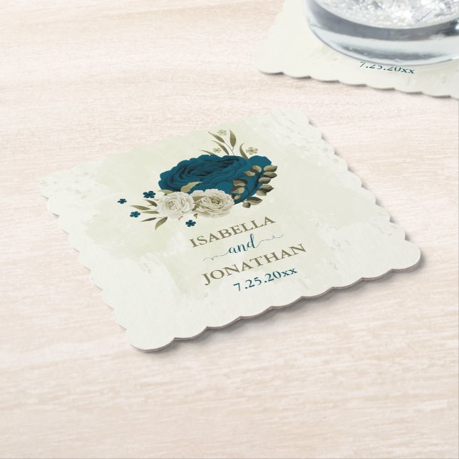 aquamarin-blaubeige Blütenhochzeit Untersetzer (angewinkelt)
