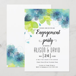 Aquamarin-blaue Blumen Hochzeitsnacht-Party Einladung