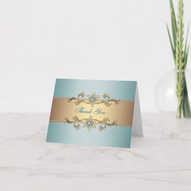 Aquamarin blaue Gold Dankeskarten Dankeskarte (Vorderseite)