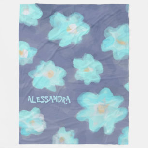 Aquamarin blaue Monogramm-Wildblumen in Aquarellfa Fleecedecke