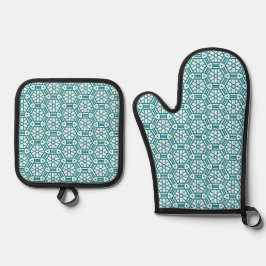 Aquamarin-blaue Ofen-Mitt und Pothalter Ofenhandschuh & Topflappen-Set