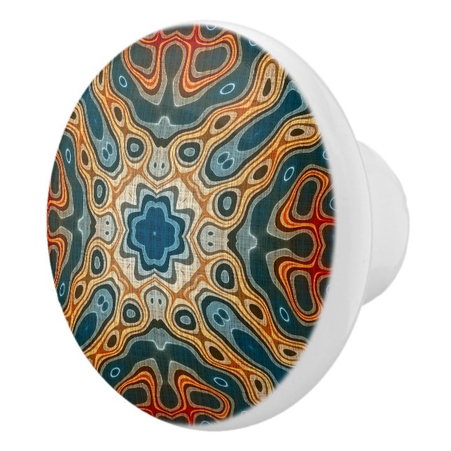Aquamarin-blaue orange-gelbe, grüne Ethnic Stamm K Keramikknauf (Rechts)