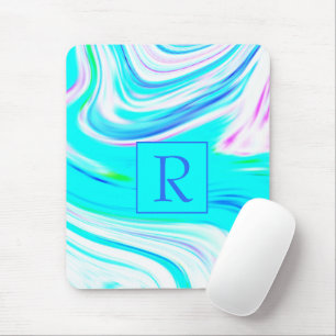 Aquamarin-Blaue Rosa-Waagen Abstrakte Monogramme Mousepad