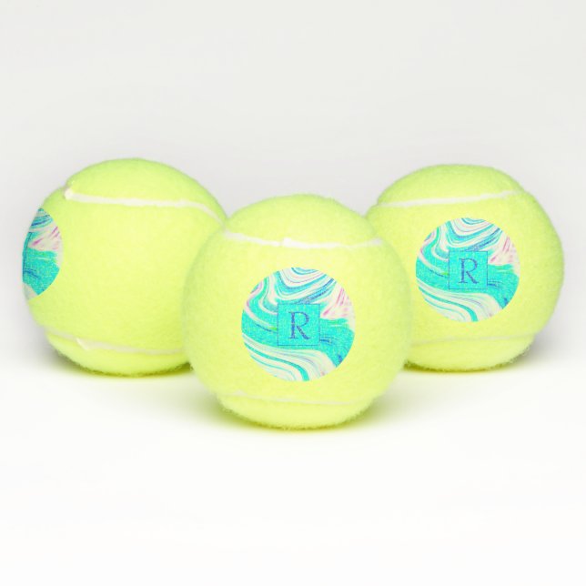 Aquamarin-Blaue Rosa-Waagen Abstrakte Monogramme Tennisbälle (Multi)