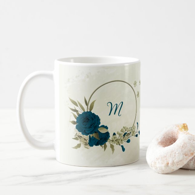aquamarin-blaues Beige Kaffeetasse (Mit Donut)