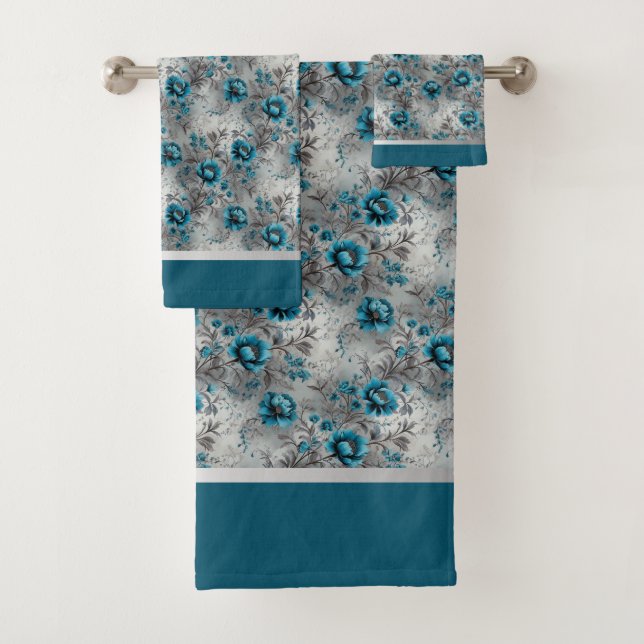 Aquamarin blaues Blumenweich und stilvoll Badhandtuch Set (Insitu)