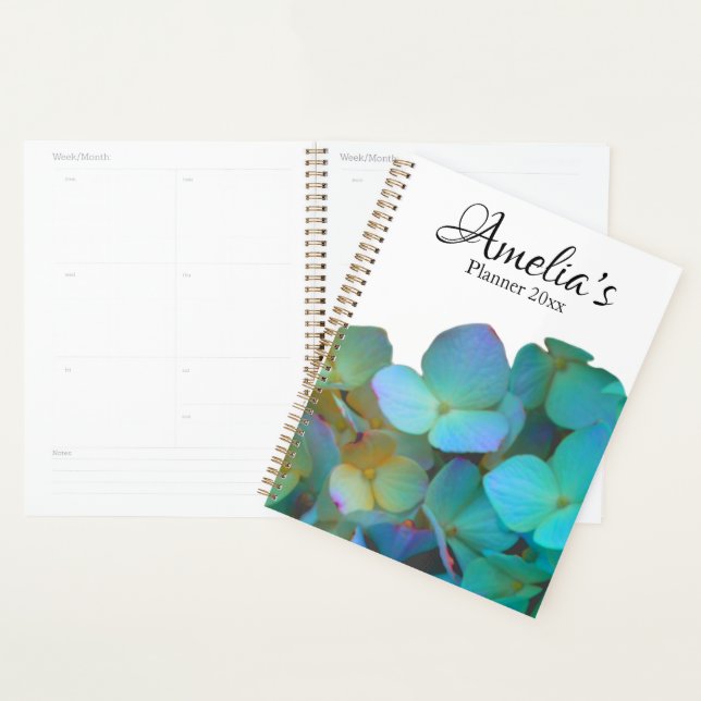 Aquamarin-blaugelb-rosa Hydrangeas-Blume für sie Planer (Anzeige)