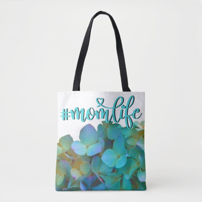 Aquamarin-blaugelb-rosa Hydrangeas Blume Magen Tasche (Vorderseite)