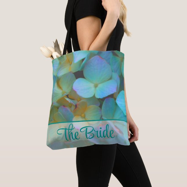Aquamarin-blaugelbe Hydrangeas-Blume Tasche (Von Nahem)