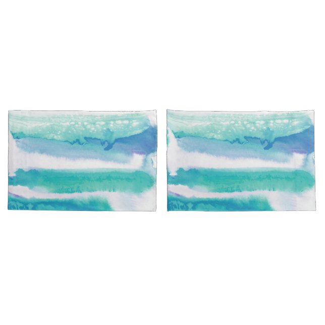 Aquamarin blaugrüne Wasserfarben Streifen Kissenbezug (Rückseite-Set)