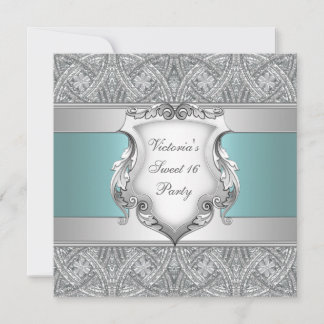 Aquamarin Blue 16 . Geburtstag Party Einladung
