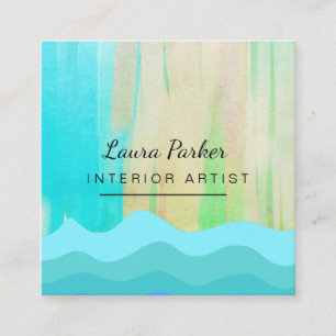 Aquamarin Blue Abstrakt Modern Paint Watercolor Ar Quadratische Visitenkarte