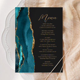 Aquamarin Blue Agate Gold Moderne Script Hochzeit Menükarte