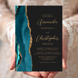Aquamarin Blue Agate Gold Script Hochzeit Einladung