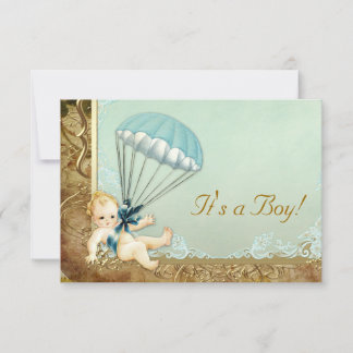 Aquamarin Blue and Gold Boys Vintag Baby Dusche Einladung