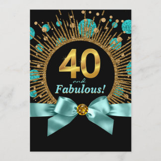 Aquamarin Blue and Gold Glitzer Frauen 40. Geburts Einladung