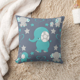 Aquamarin Blue and Gray Baby Elephants Muster druc Kissen
