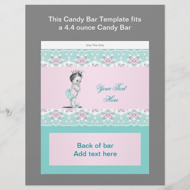 Aquamarin Blue and Pink Baby Dusche Candy Bar Wrap (Vorderseite)
