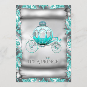 Aquamarin Blue and Silver Prince Baby Dusche Einladung