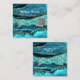 Aquamarin Blue Aqua Türkise QR Code Business Card Quadratische Visitenkarte