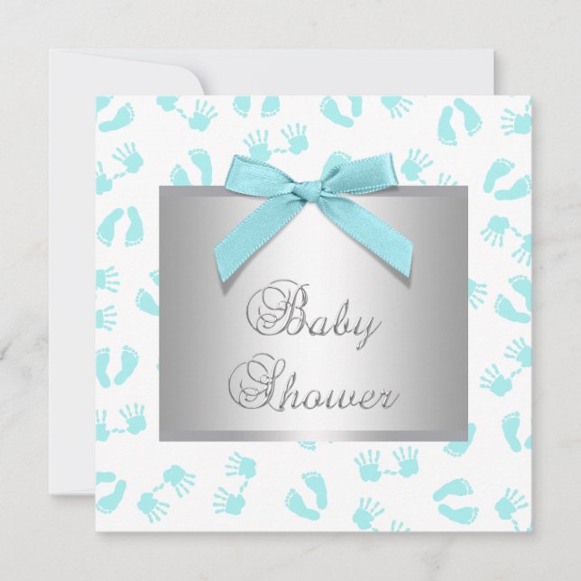 Aquamarin Blue Baby Hands Feet Baby Dusche Einladung (Vorderseite)