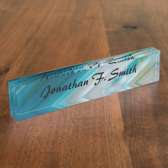 Aquamarin Blue Banded Agate Muster Personalisiert Namensplakette (Seite)