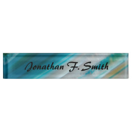 Aquamarin Blue Banded Agate Muster Personalisiert Namensplakette