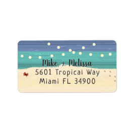 Aquamarin & Blue Beach & String Lights Adressaufkleber