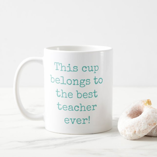 Aquamarin Blue Best Teacher je Typografie Kaffeetasse (Mit Donut)