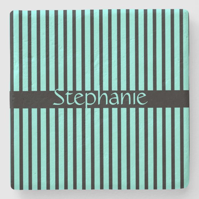 Aquamarin Blue Black Baby Dusche Individuelle Name Steinuntersetzer (Vorderseite)