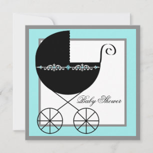 Aquamarin Blue Black Carriage Baby Shower Einladun Einladung