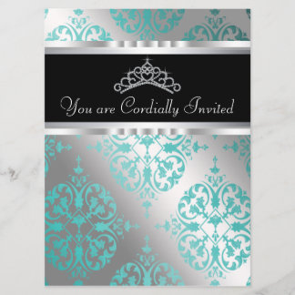 Aquamarin Blue Black Damask Tiara Aquamarin Quince Einladung