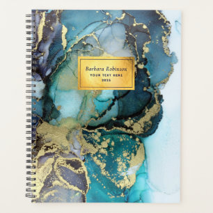 Aquamarin Blue Black Gold Metallic Abstrakte Kunst Planer